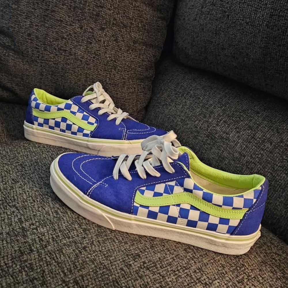 Vans Blue and White Checkerboard Sneakers with Canvas Upper